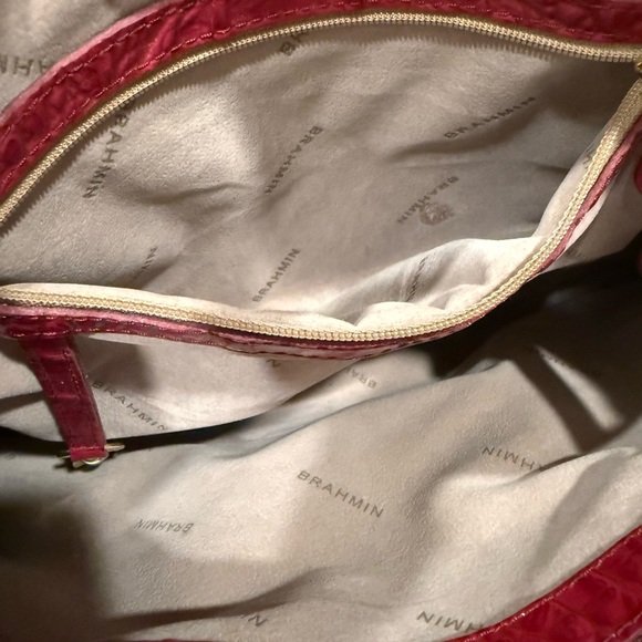 Brahmin Celia Heat Melbourne Bag Embossed Leather Satchel Dark Pink Violet Red - Picture 8 of 10